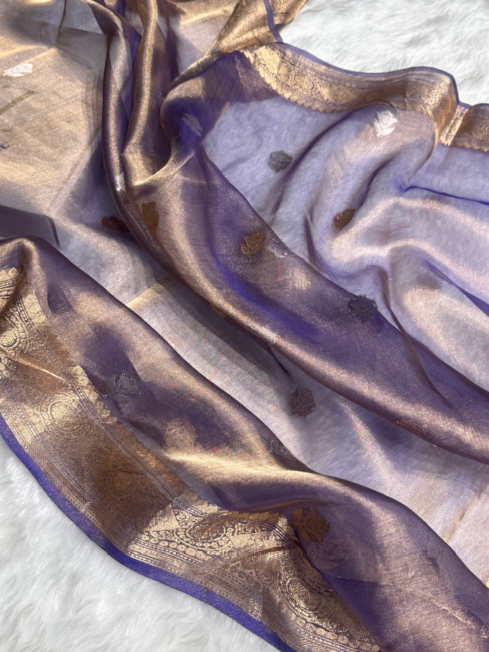 Royal Blue Floral Shades Pure Tissue Handloom Silk Saree PT-23