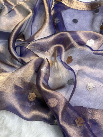 Royal Blue Floral Shades Pure Tissue Handloom Silk Saree PT-23