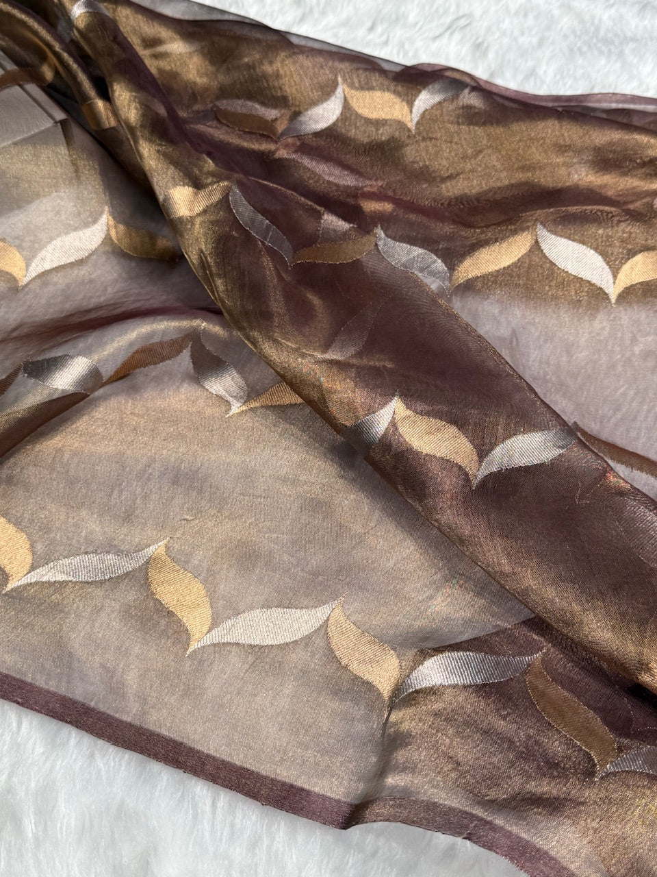 Garnet Floral Shades Pure Tissue Handloom Silk Saree PT-24