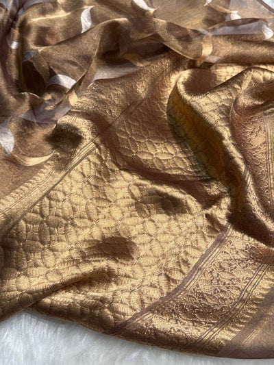 Garnet Floral Shades Pure Tissue Handloom Silk Saree PT-24