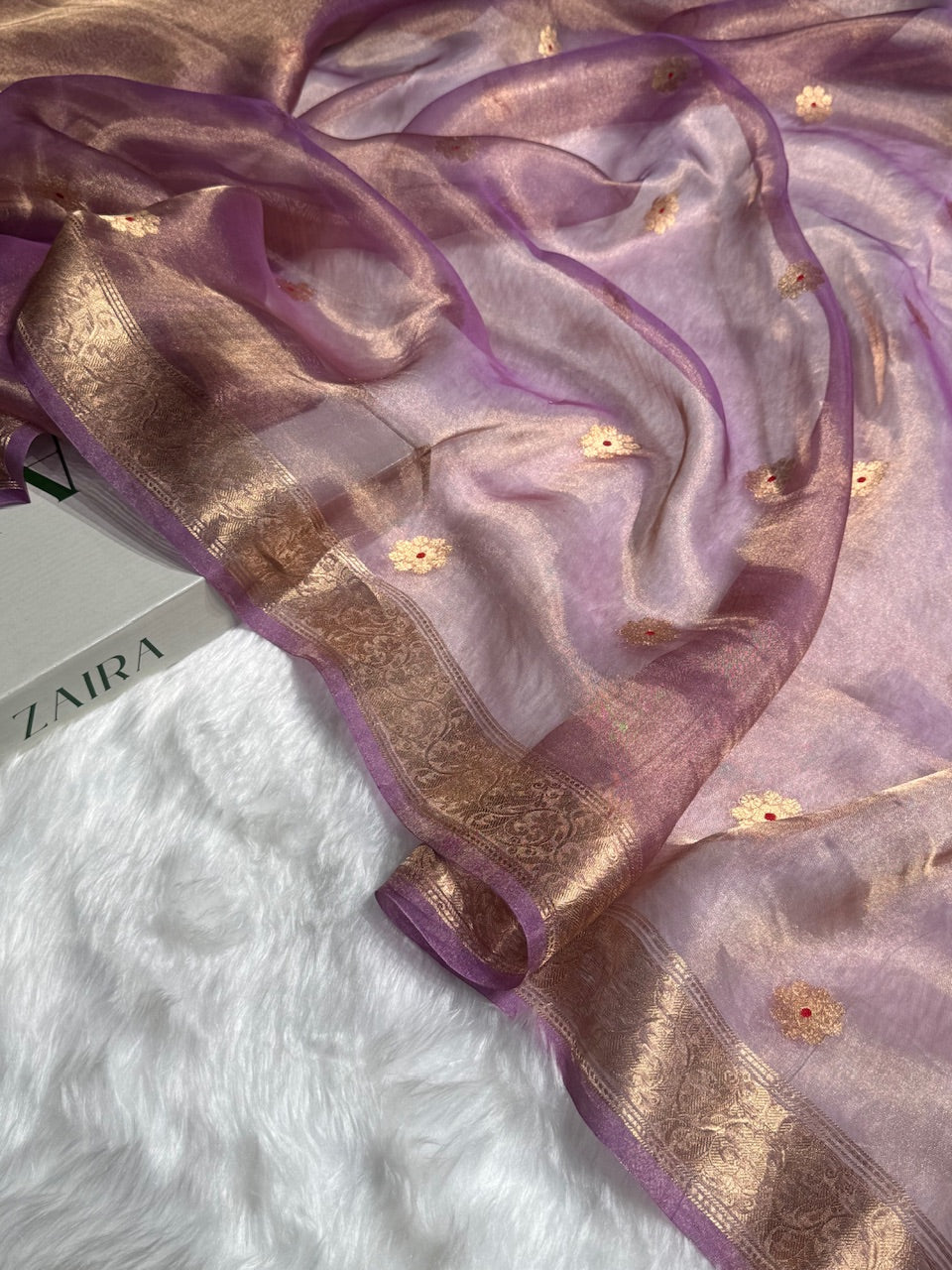 Lavender Floral Shades Pure Tissue Handloom Silk Saree PT-25