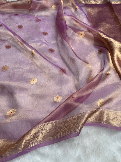 Lavender Floral Shades Pure Tissue Handloom Silk Saree PT-25