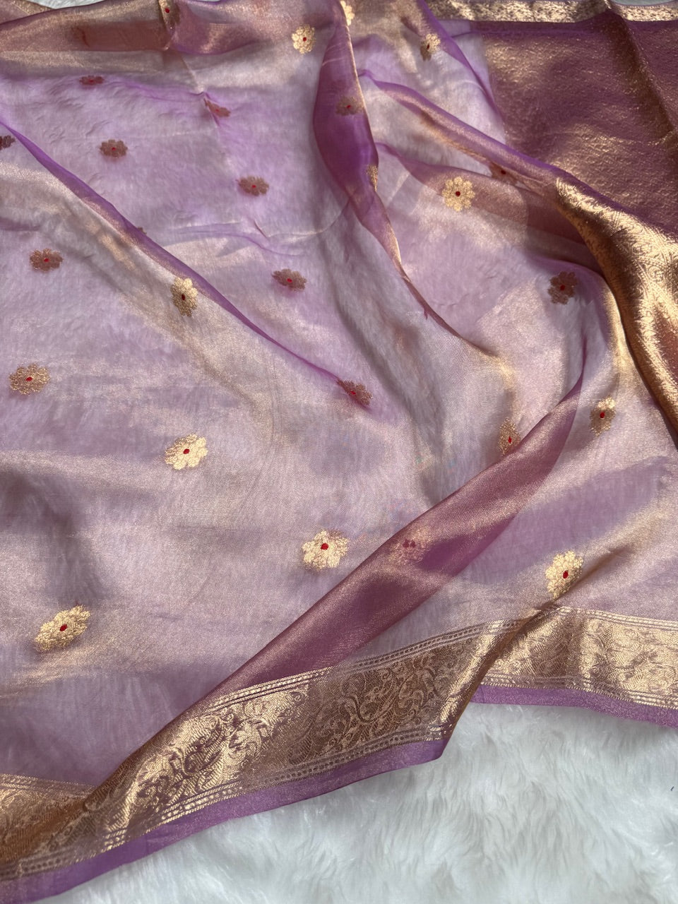 Lavender Floral Shades Pure Tissue Handloom Silk Saree PT-25