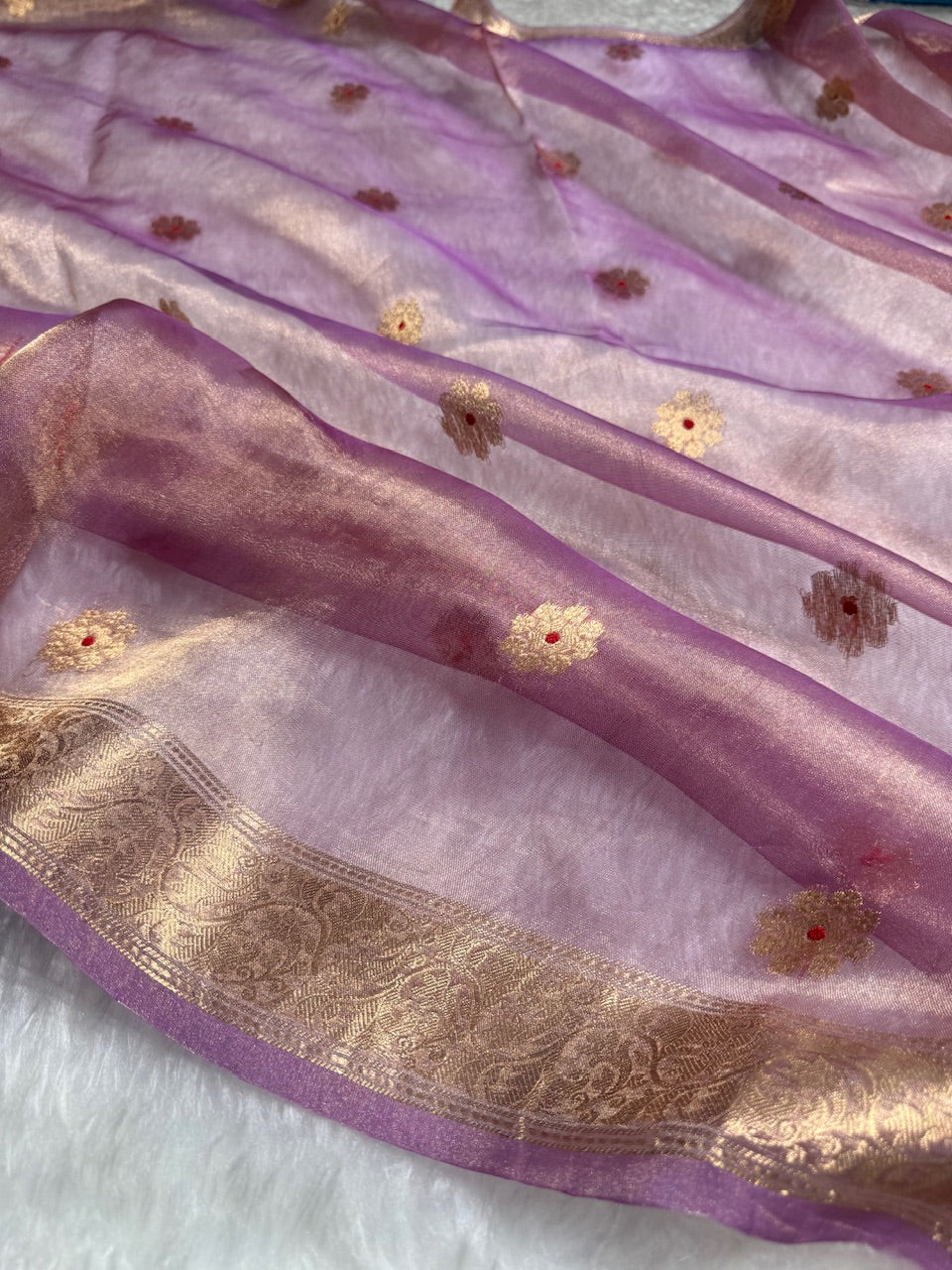Lavender Floral Shades Pure Tissue Handloom Silk Saree PT-25