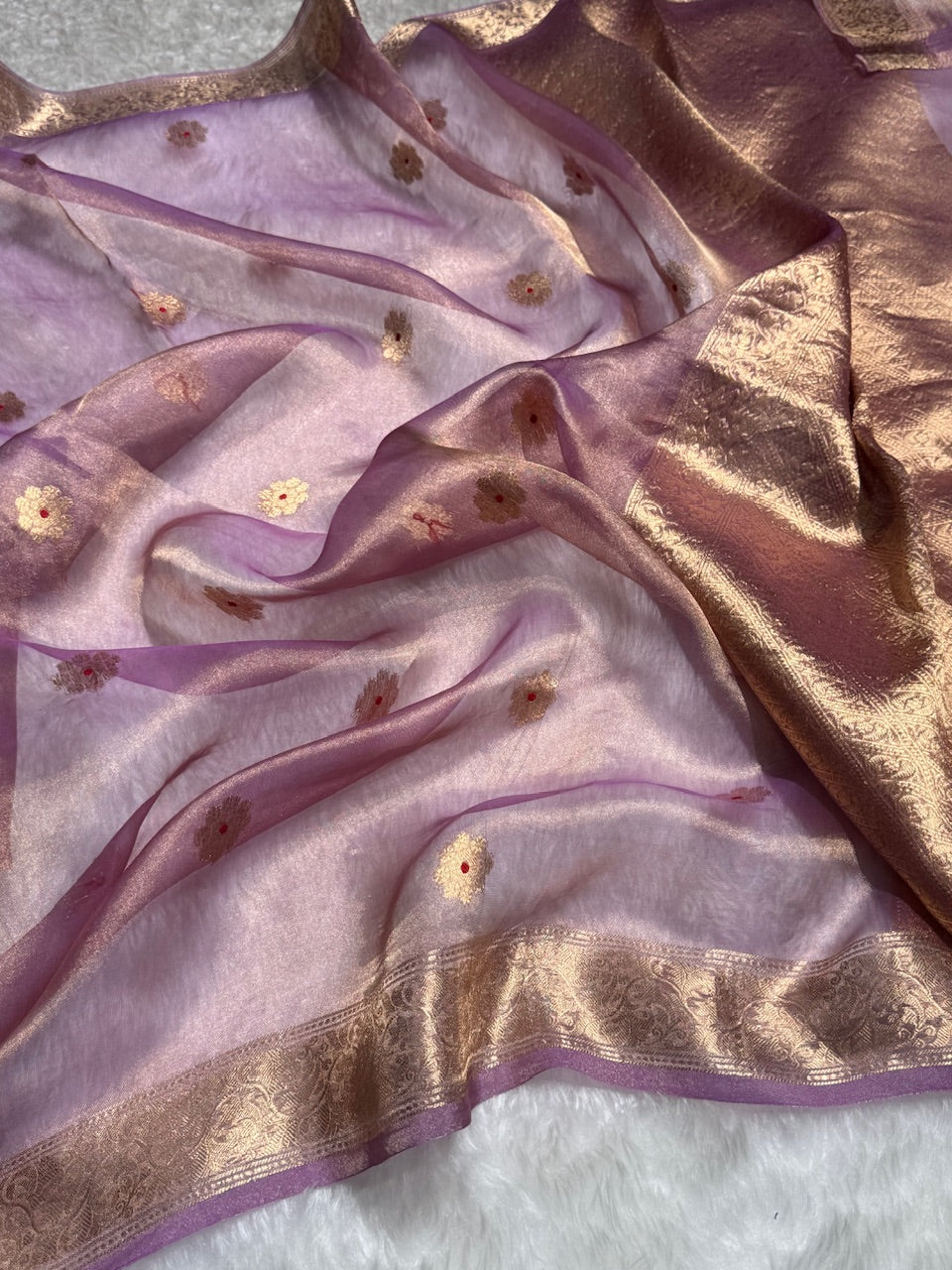Lavender Floral Shades Pure Tissue Handloom Silk Saree PT-25