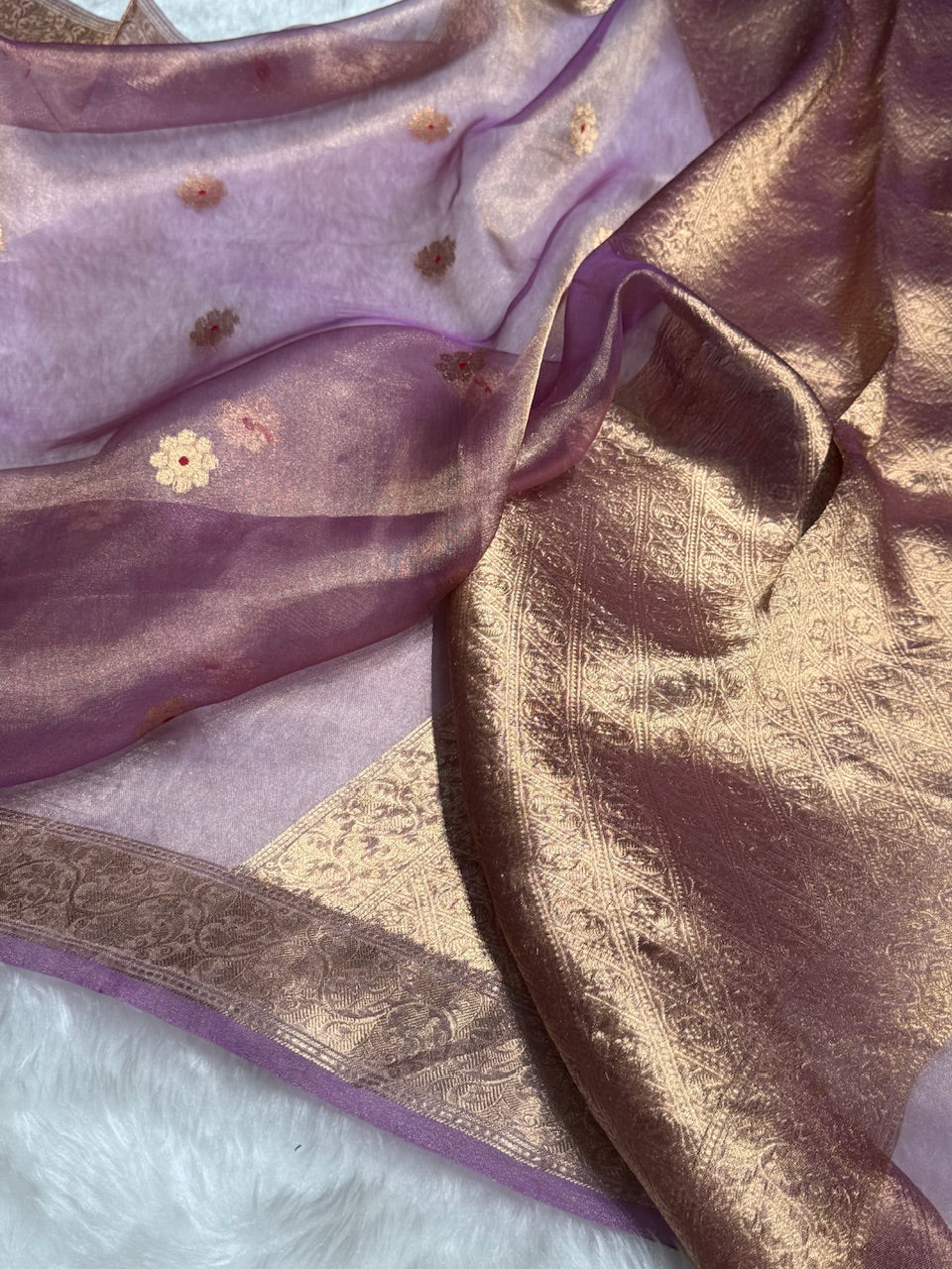 Lavender Floral Shades Pure Tissue Handloom Silk Saree PT-25