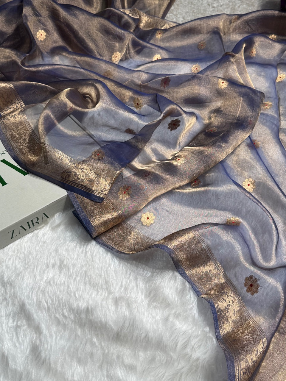 Royal Blue Floral Shades Pure Tissue Handloom Silk Saree PT-25