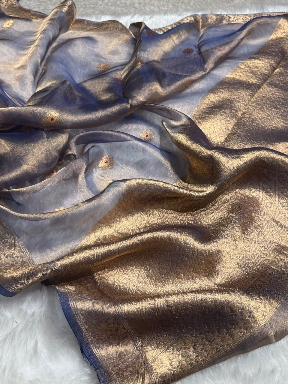 Royal Blue Floral Shades Pure Tissue Handloom Silk Saree PT-25