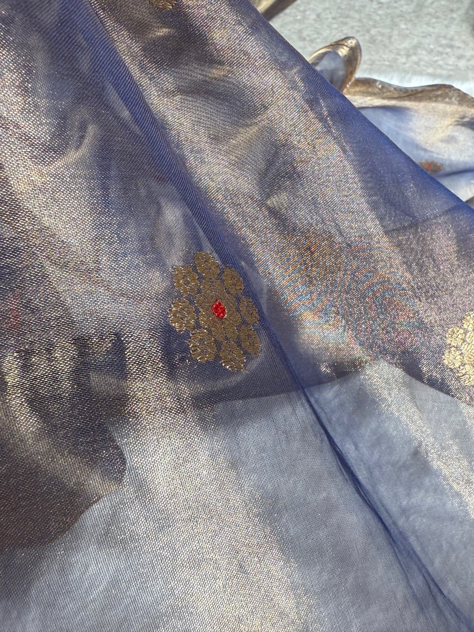 Royal Blue Floral Shades Pure Tissue Handloom Silk Saree PT-25