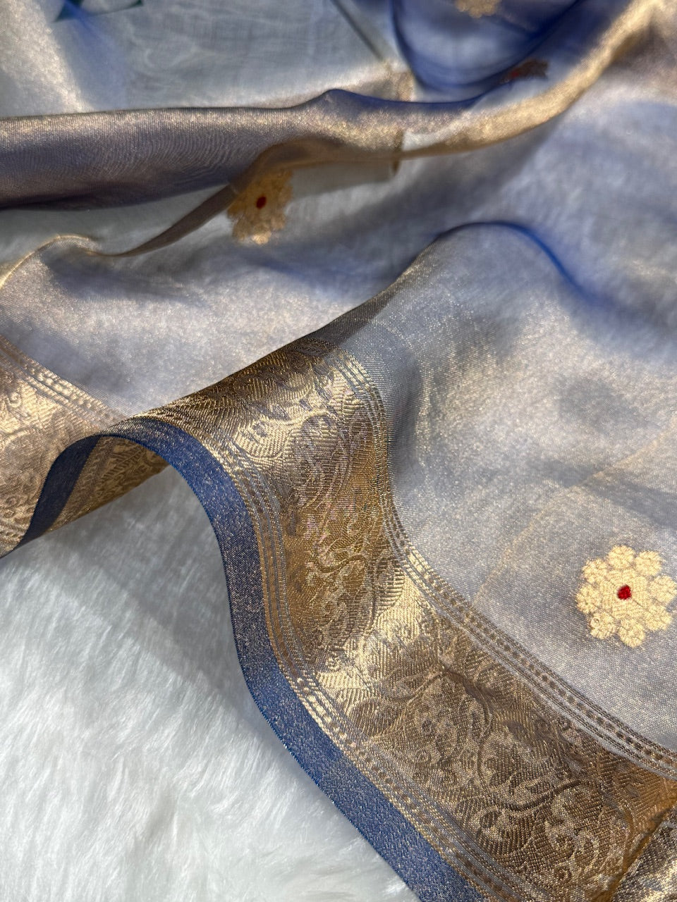 Royal Blue Floral Shades Pure Tissue Handloom Silk Saree PT-25