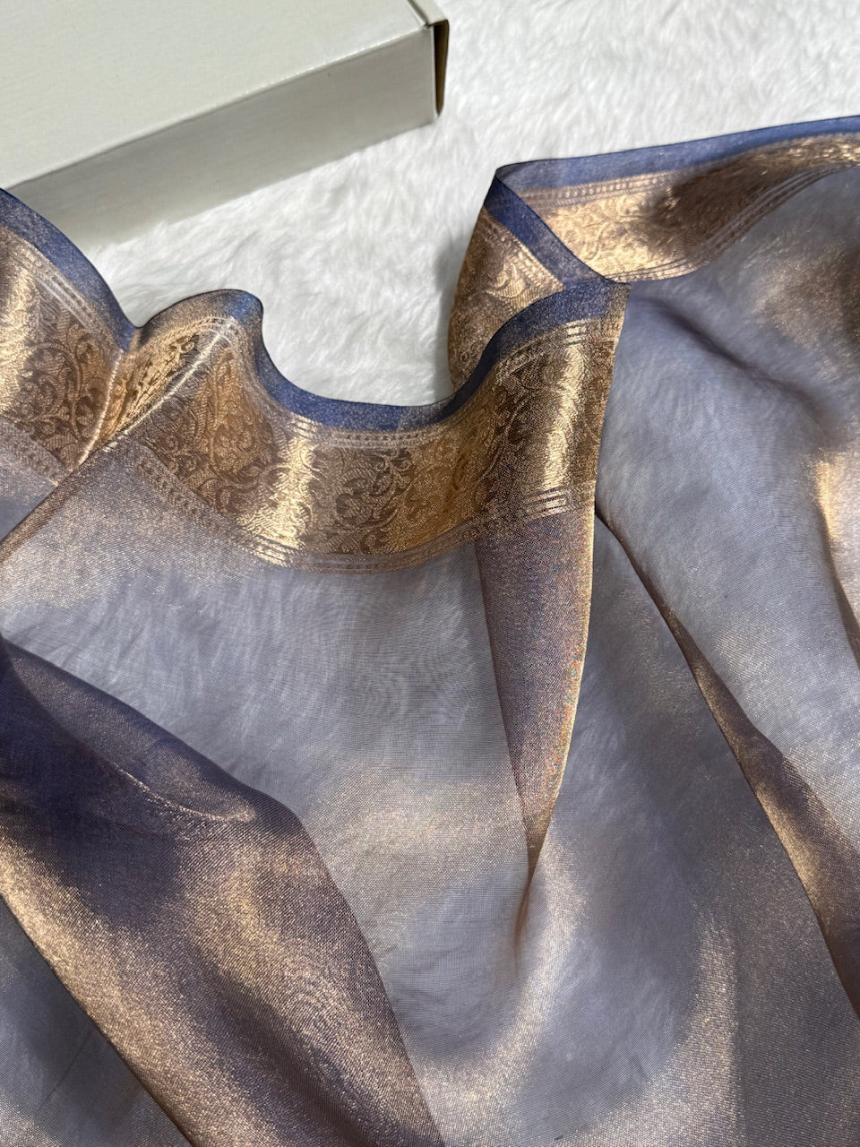Royal Blue Floral Shades Pure Tissue Handloom Silk Saree PT-25
