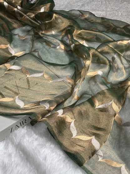 Bottle Green Floral Shades Pure Tissue Handloom Silk Saree PT-24