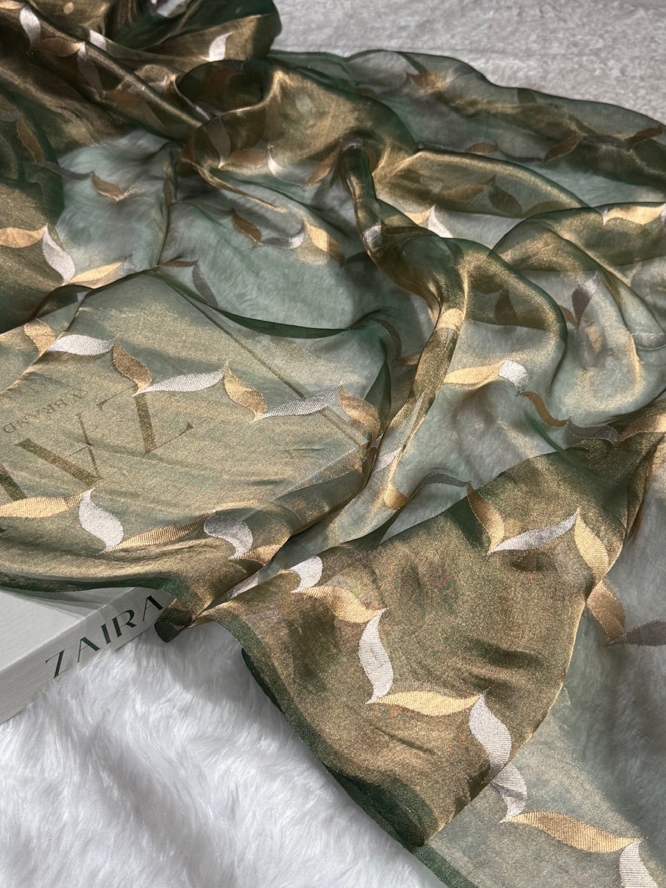 Bottle Green Floral Shades Pure Tissue Handloom Silk Saree PT-24