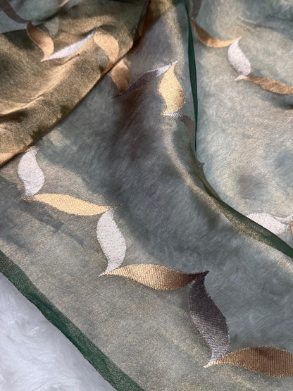 Bottle Green Floral Shades Pure Tissue Handloom Silk Saree PT-24