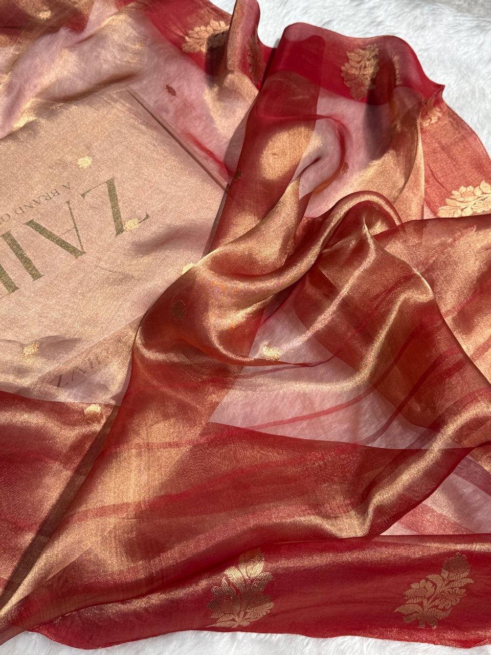 Maroon Floral Shades Pure Tissue Handloom Silk Saree PT-26
