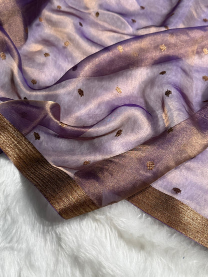 Lavender Floral Shades Pure Tissue Handloom Silk Saree PT-27
