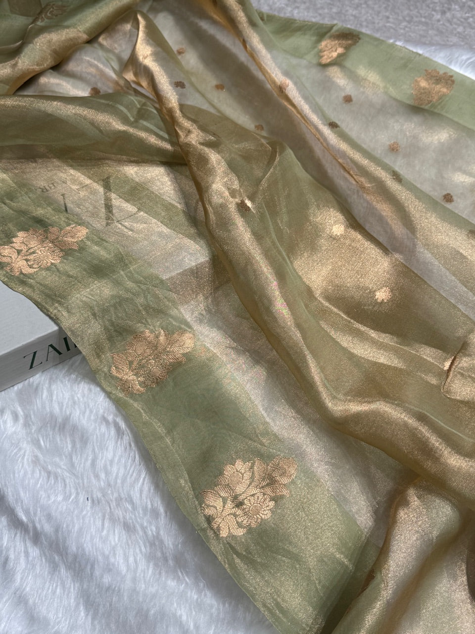Pista Floral Shades Pure Tissue Handloom Silk Saree PT-26