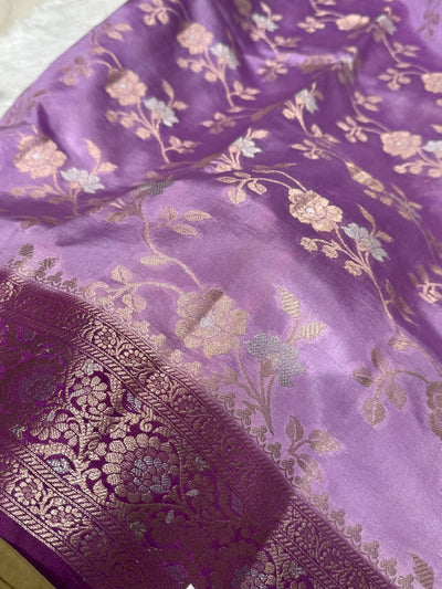 Lavender-Dark Purple Contrast Pure Caramel Silk Saree