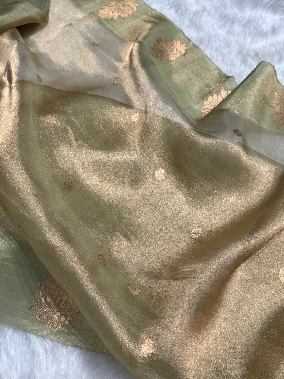 Pista Floral Shades Pure Tissue Handloom Silk Saree PT-26