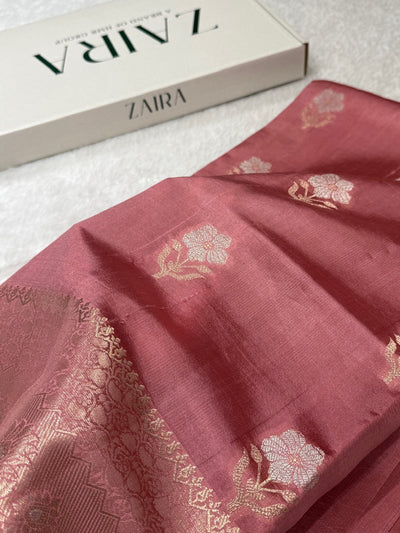 Dusty Peach Contrast Pure Caramel Silk Saree