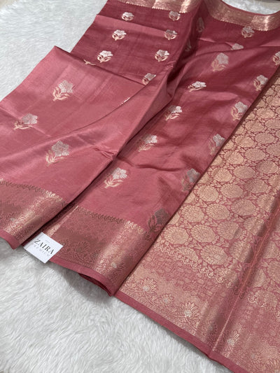 Dusty Peach Contrast Pure Caramel Silk Saree