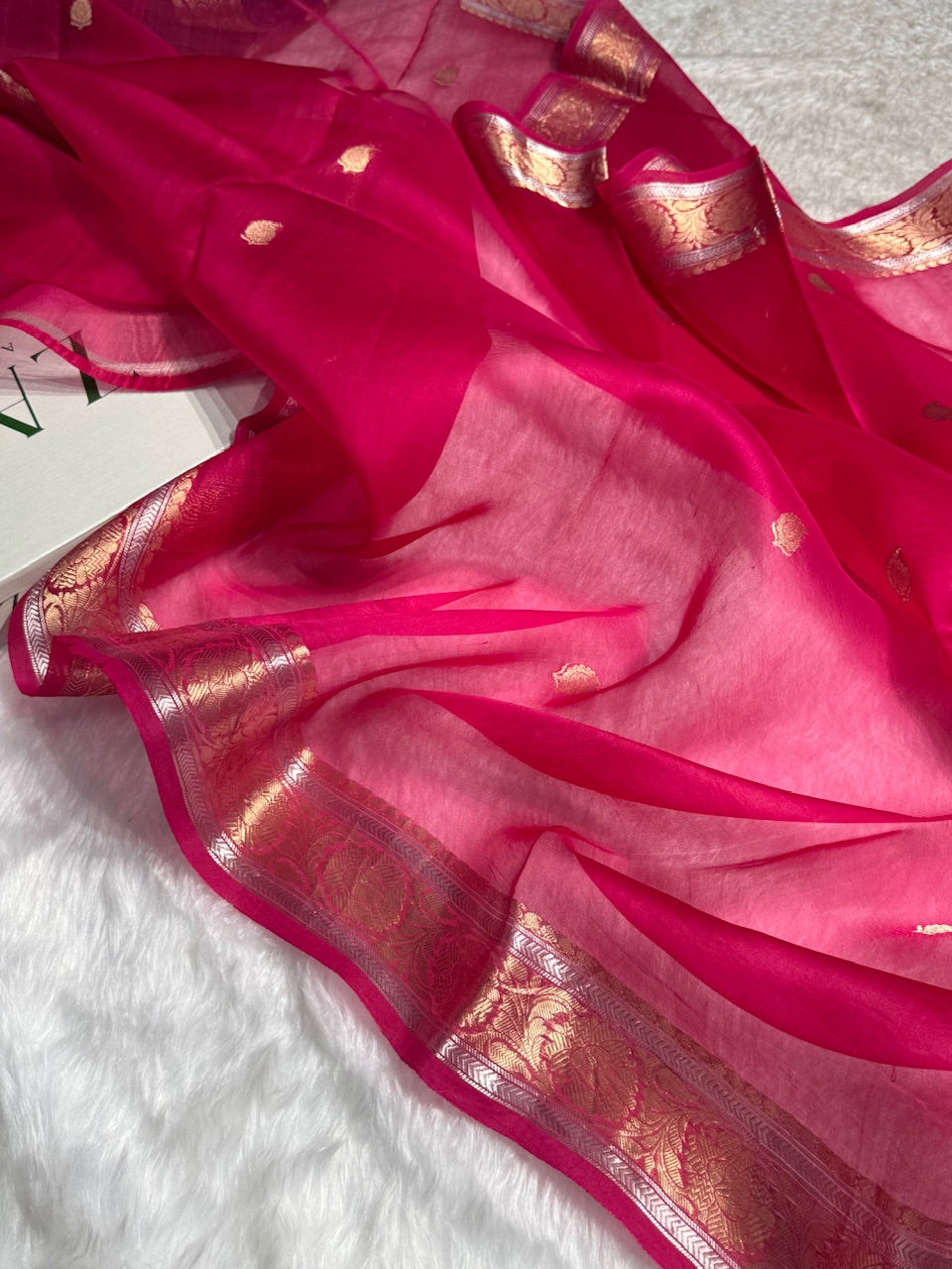 Pink Crepe Silk Organza Banarasi Handloom Saree CSO-03
