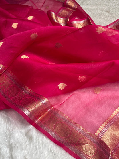 Pink Crepe Silk Organza Banarasi Handloom Saree CSO-03