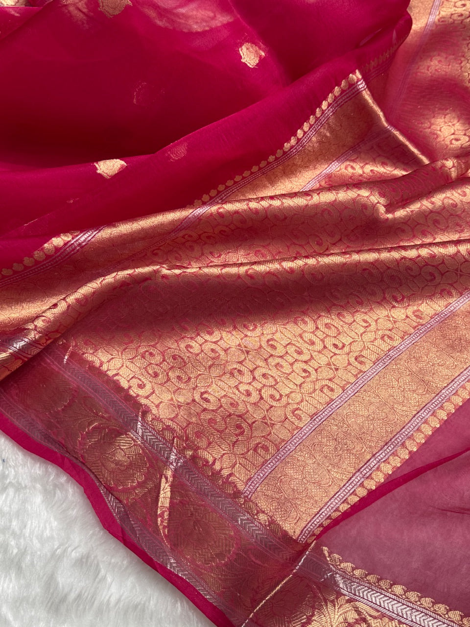 Pink Crepe Silk Organza Banarasi Handloom Saree CSO-03