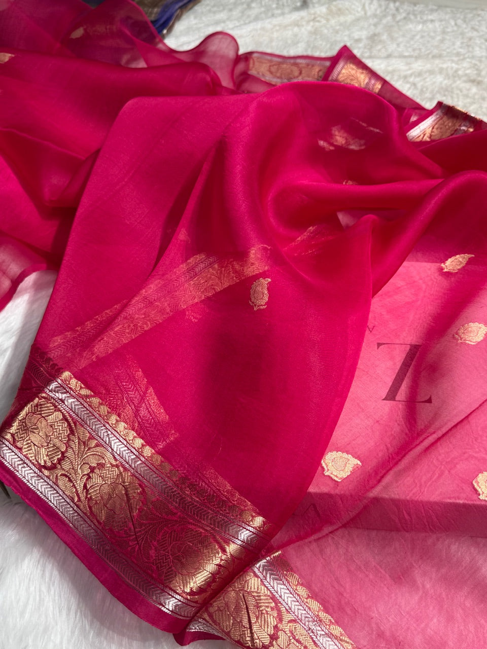 Pink Crepe Silk Organza Banarasi Handloom Saree CSO-03
