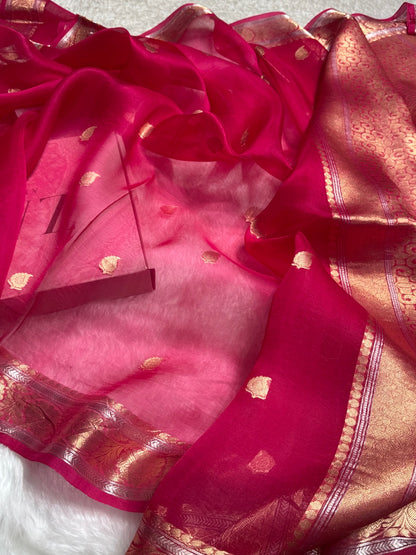 Pink Crepe Silk Organza Banarasi Handloom Saree CSO-03