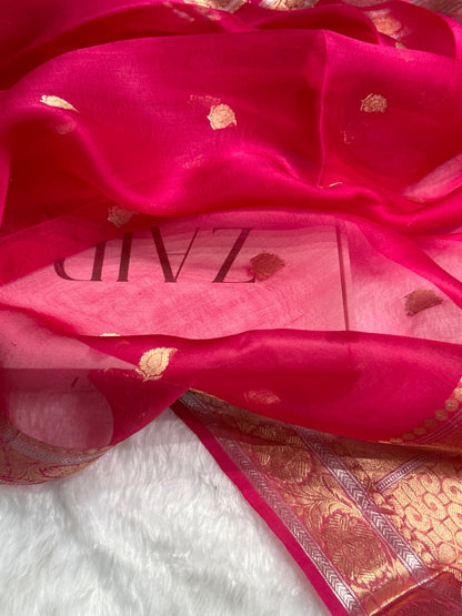 Pink Crepe Silk Organza Banarasi Handloom Saree CSO-03