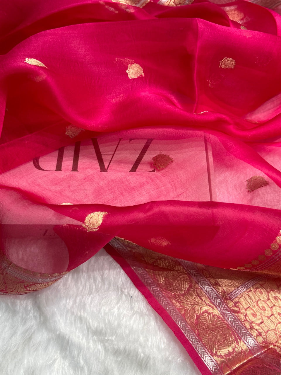 Pink Crepe Silk Organza Banarasi Handloom Saree CSO-03