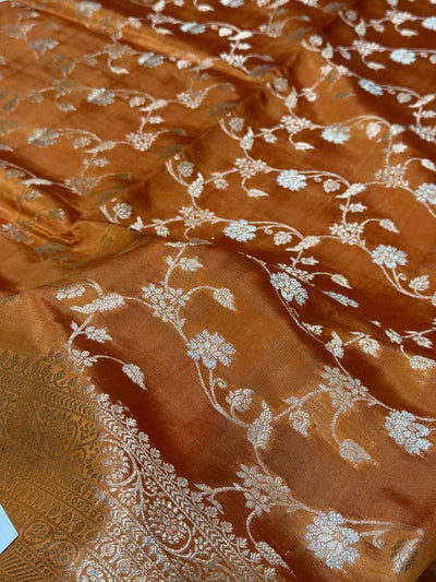Rust Banarasi Jaal Pure Caramel Silk Saree
