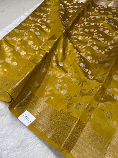 Mustard Banarasi Jaal Pure Caramel Silk Saree