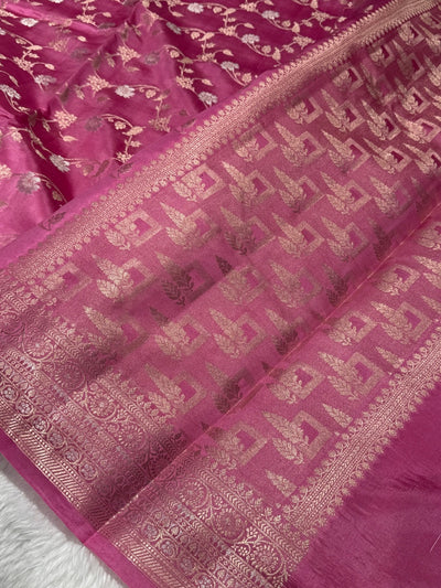 Baby Pink Banarasi Jaal Pure Caramel Silk Saree
