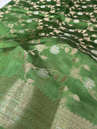 Mehandi Green Banarasi Jaal Pure Caramel Silk Saree