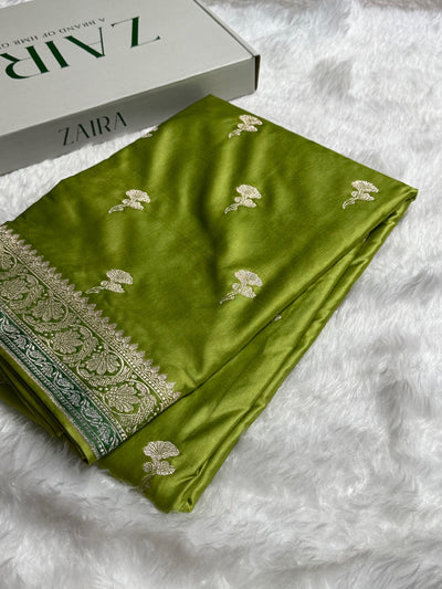 Mehandi Shades Minakari Boota Mashru Silk Saree MCS51