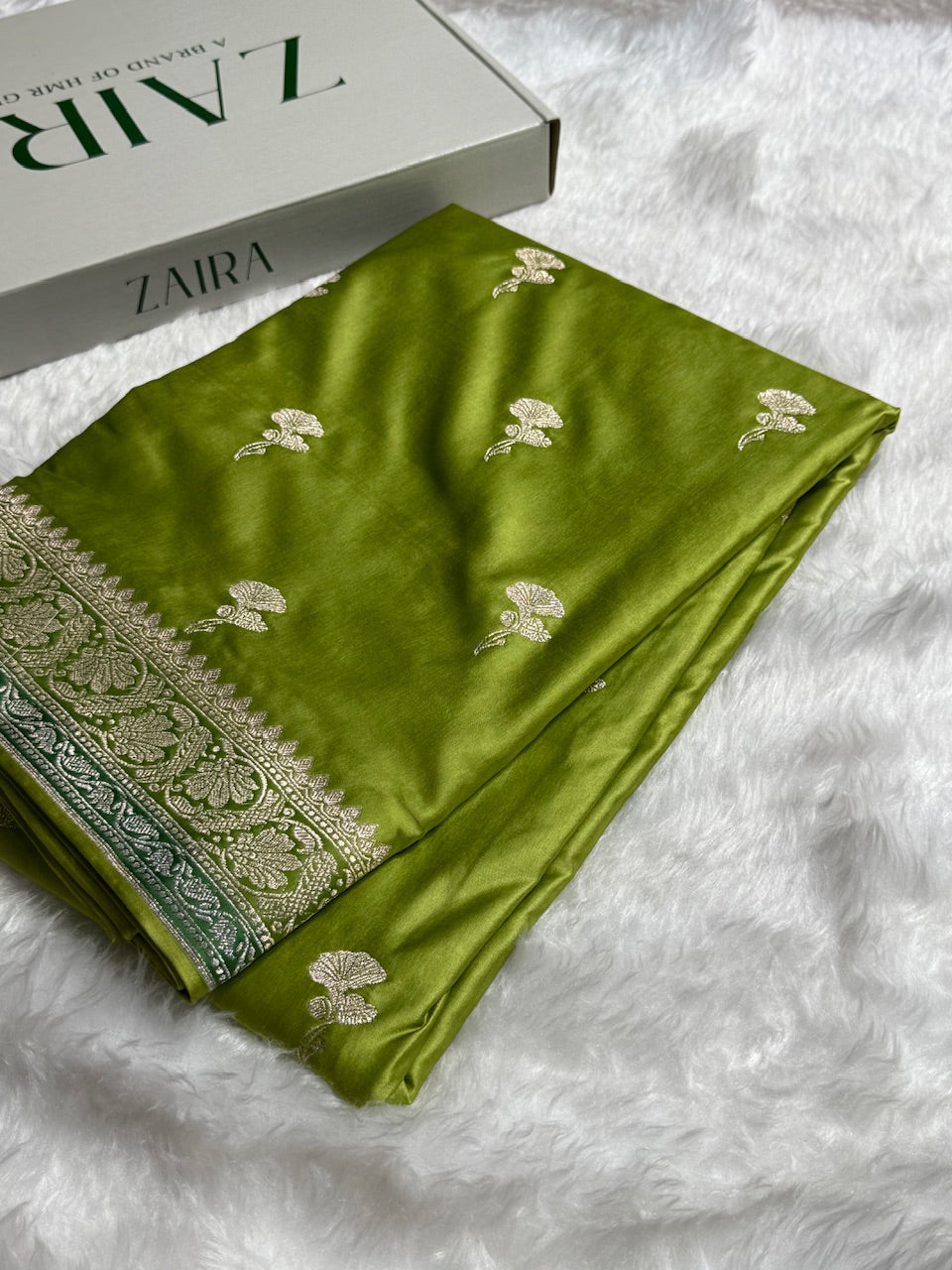 Mehandi Shades Minakari Boota Mashru Silk Saree