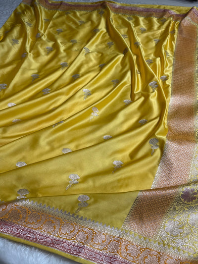 Yellow Shades Minakari Boota Mashru Silk Saree MCS51
