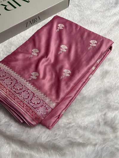 Baby Pink Shades Minakari Boota Mashru Silk Saree MCS51