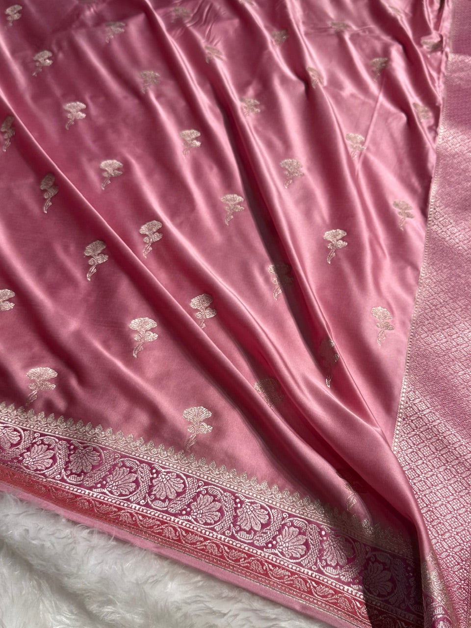 Baby Pink Shades Minakari Boota Mashru Silk Saree