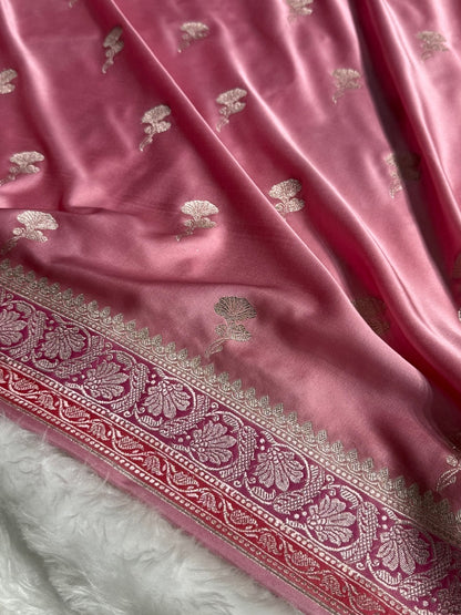 Baby Pink Shades Minakari Boota Mashru Silk Saree
