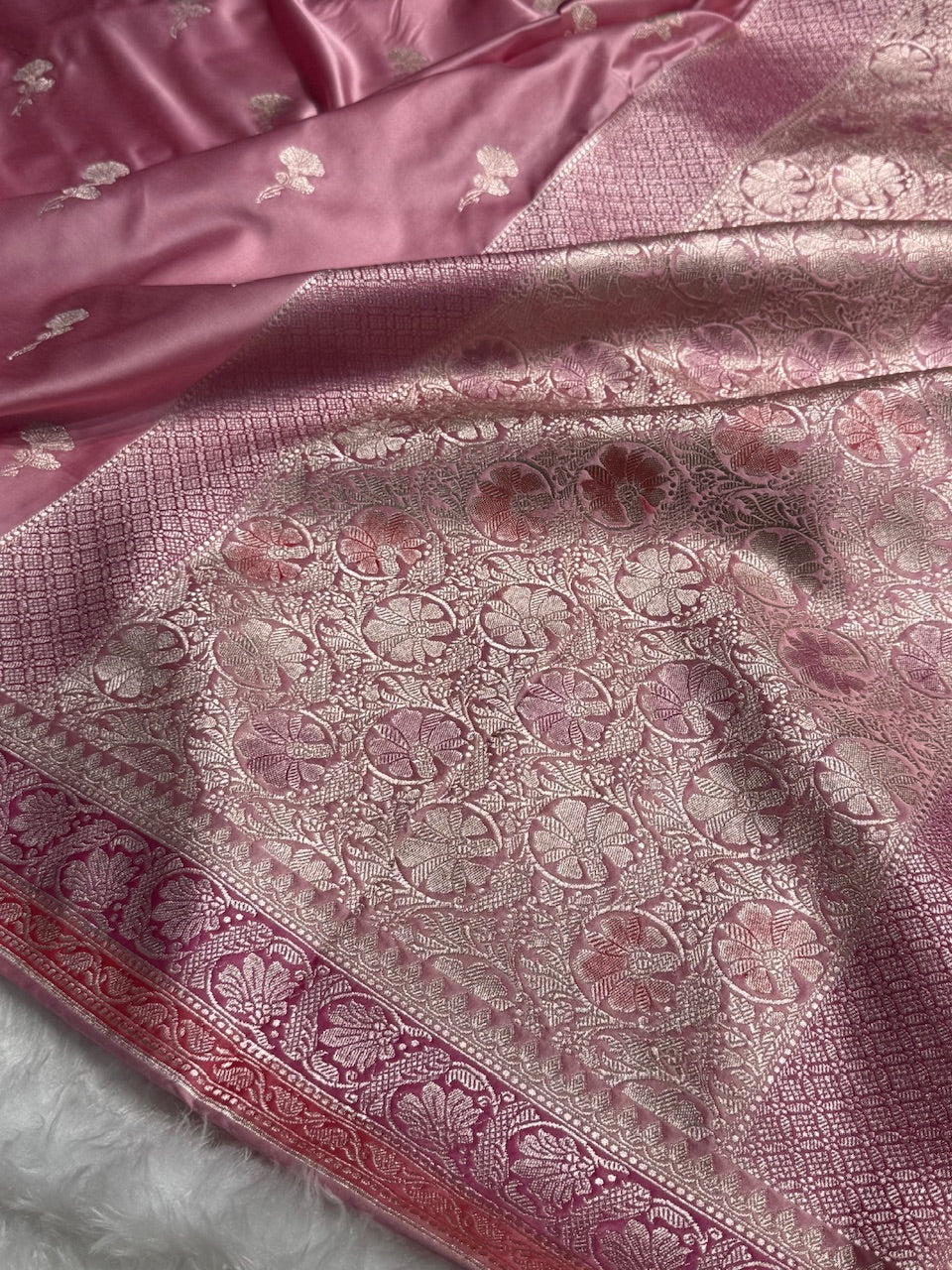 Baby Pink Shades Minakari Boota Mashru Silk Saree