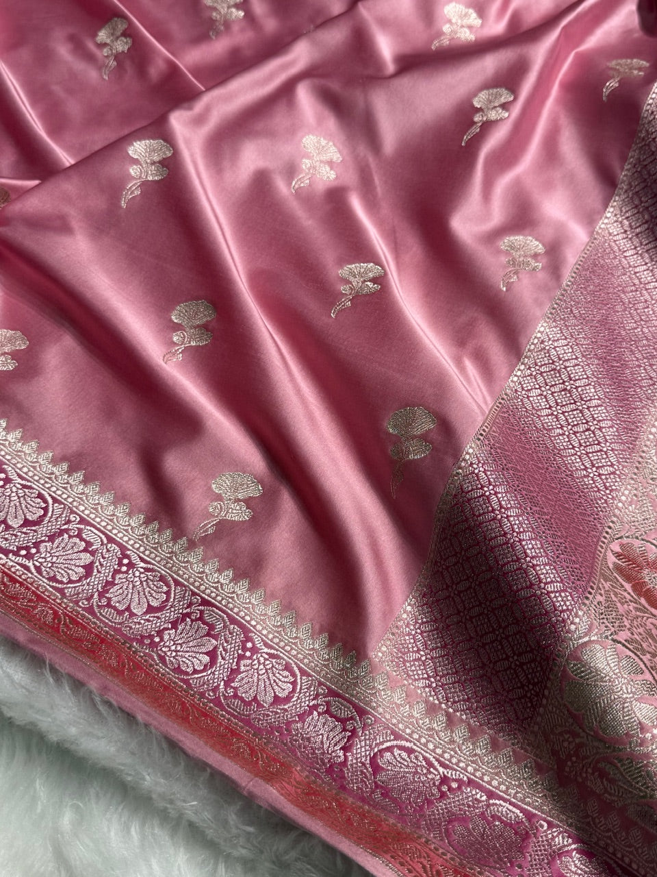 Baby Pink Shades Minakari Boota Mashru Silk Saree
