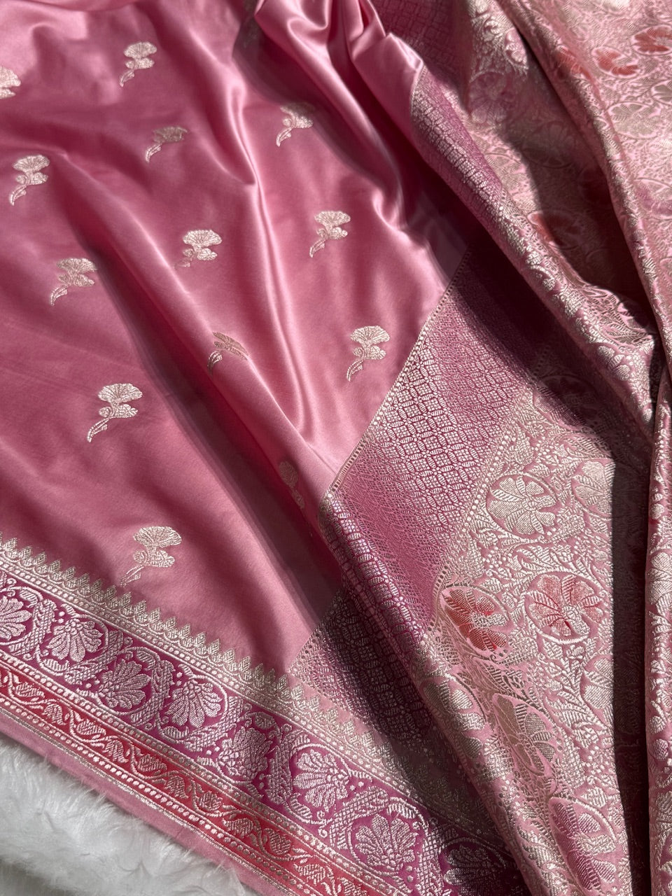 Baby Pink Shades Minakari Boota Mashru Silk Saree