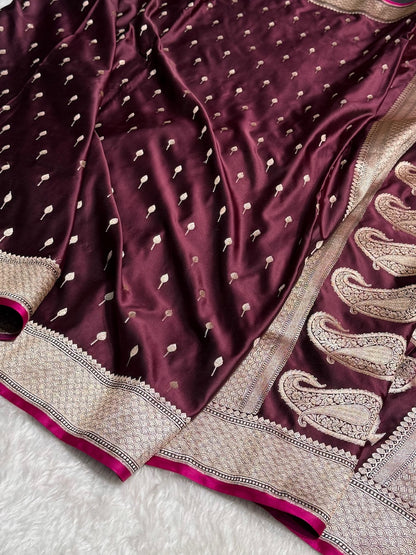 Dark Rose Mashru Booti Mashru Silk Saree