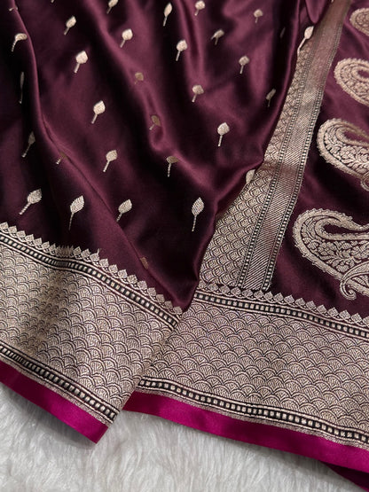 Dark Rose Mashru Booti Mashru Silk Saree