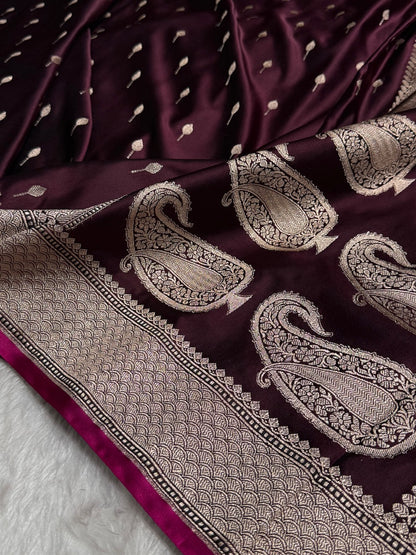 Dark Rose Mashru Booti Mashru Silk Saree