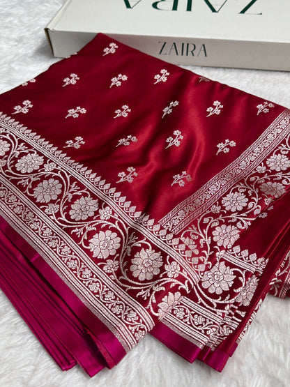 Red Booti Mashru Silk Saree