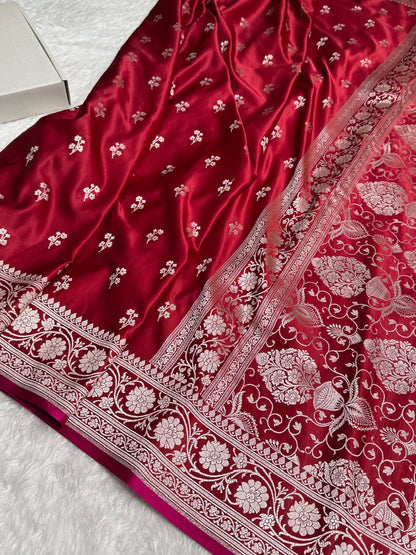 Red Booti Mashru Silk Saree